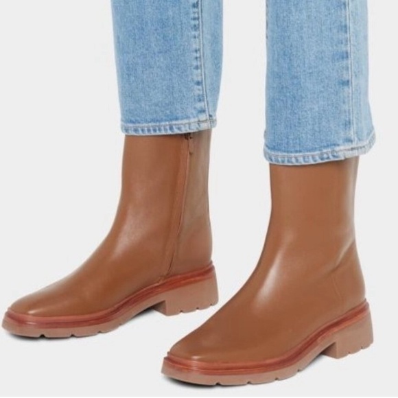 NEW Vince Remi Boots Leather Block Heel Booties Dark Taupe NEW - Picture 5 of 8